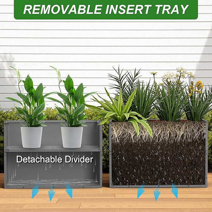 36" L x 15" W x 24" H Metal Tall Rectangular Planter - Large Planter Box for Outdoor Plants, Flowers,Garden