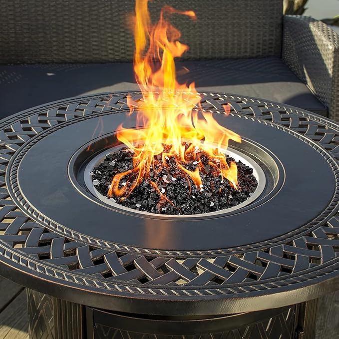 Onlyfire 10 pounds Fire Glass for Propane Fire Pit and Gas Fireplace, 1/4 Inch Reflective Firepit Glass Rocks for Fire Pit Table and Fire Bowl, High Luster Onyx Black