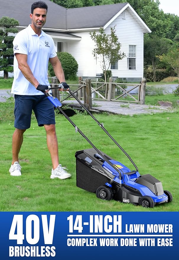 Wild Badger Power 40V 14″ Cordless Lawn Mower Brushless,2,368 sq ft/0.049 ac,1×4.0Ah Battery & Fast Charger, 5-Position Height,for Townhomes & Small Yards