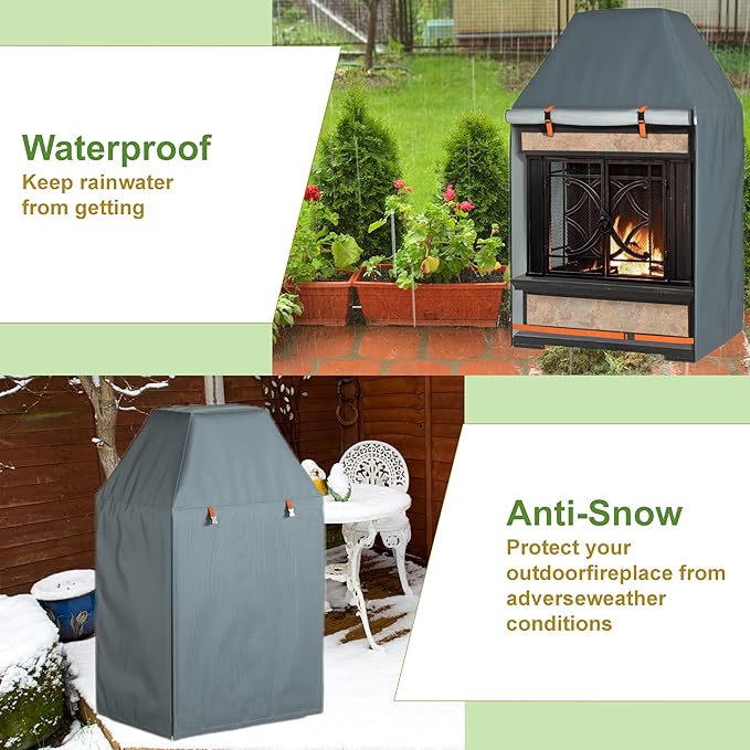 Outdoor Fireplace Cover, Heavy Duty Waterproof Oxford Fabric for Protecting Outdoor Upright Patio Wood Burning Fireplace Covers, 36x25x57 inch Gray