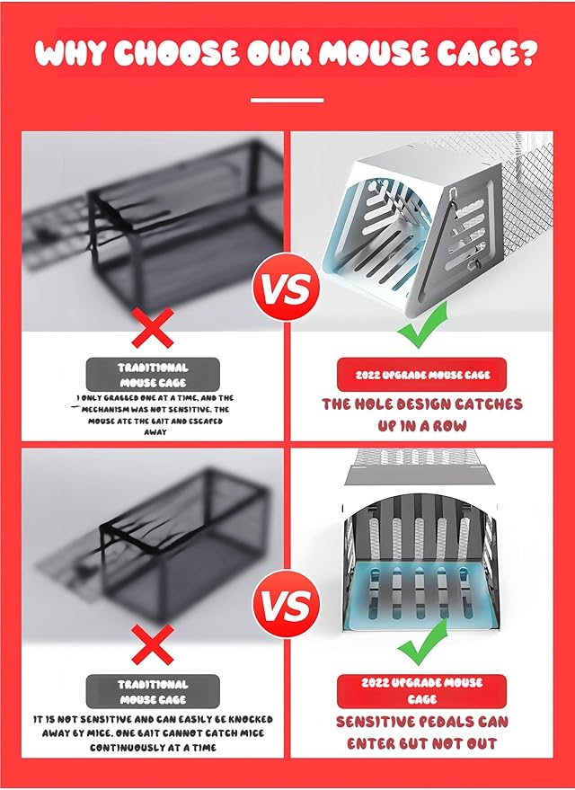 Automatic Mouse Trap, Humane Rat Trap Cage - Reusable Live Catch Rodent Trap for Mice, Rats, Squirrels - Safe & Effective Indoor/Outdoor