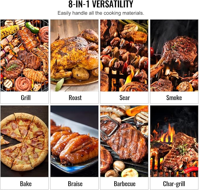 VEVOR Smoker Grill, Portable Wood Pellet Grill with Cart, 8 IN 1 BBQ Grill with PID Temperature Control & Meat Probe for Outdoor Cooking, Barbecue Camping, Picnic, 840 sq, Patio and Backyard, Black