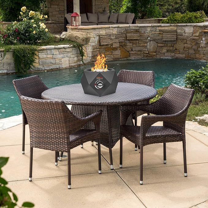 ONLYFIRE OUTDOOR LIVING Propane Gas Fire Pit with Blue Fire Glass Stones, 14" Portable Tabletop Gas Firepit Side-Mounted, Smokeless Firepit for Patio Bonfire Camping RV Tailgating, Modern FP004