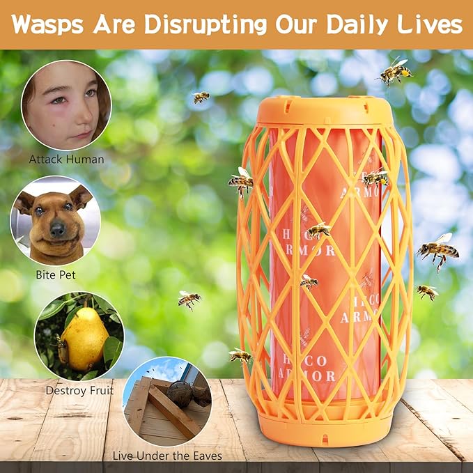Wasp Traps Outdoor Hanging, Bee Traps for Outdoor Yellow Jacket Bee Catcher Trap, 6 PCS Refillable Sticky Papers, Fly Bug Insect Deterrent Killer 2 Pack