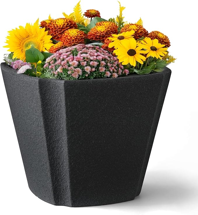 ARBORA 20" Monaco Square Polyresin Indoor and Outdoor Planter with Classic Black Finish - Durable, Weatherproof, Lightweight, Large Plant Pot for Patio, Garden, Deck, Entryway