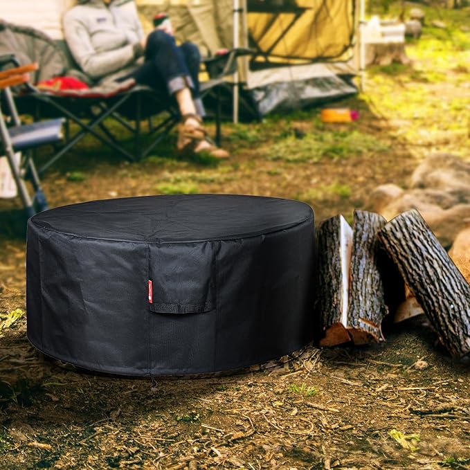 SheeChung Fire Pit Cover Round 56”D X 22”H for Solo Stove Fire Pit Surround Table,Waterproof Heavy Duty 600D Polyester Outdoor Table Protective Cover,Large Shelter for Smokeless Gas Fire Pit