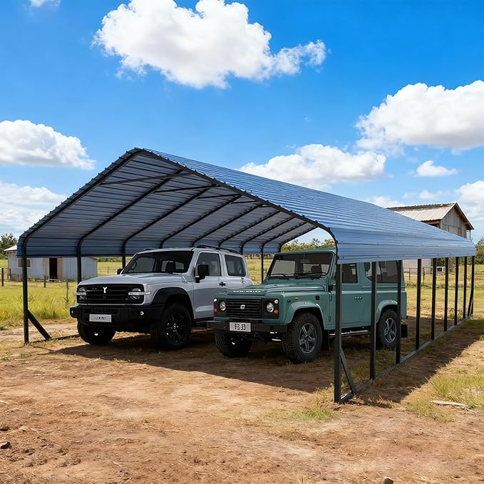 20x40 ft Metal Carport & Portable Garage, Heavy Duty with Galvanized Steel Roof & Frame - Large Tall Carports Canopy for Snow, Grey for Outdoor Garages