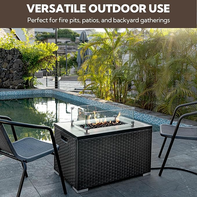 GASPRO 10 lbs Fire Pit Glass for Propane Fire Pit, 3/4 Inch Fire Glass Beads for Fireplace Fire Pit Table, Glass Rocks for Landscaping - Black