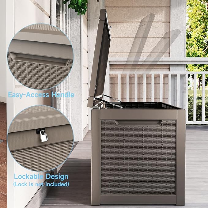 320 Gallon Deck Box XXL Large Outdoor Storage for Patio Furniture,Outdoor Cushions,Garden Tools and Pool Supplies,Waterproof,Resin,Lockable(Grey Rattan)