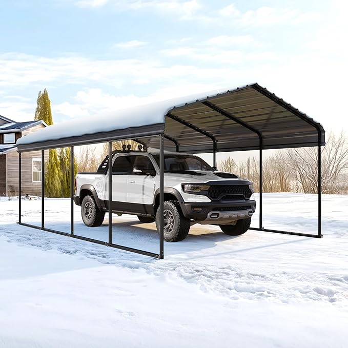 Sophia & William Carport Car Port Metal Canopy 12x20 ft Heavy Duty for Snow, Portable Garage Kit Shed Tent Shelter Metal Frame All Weather Outdoor for Boat with Anti-Leak Seam Taped, Dark Grey