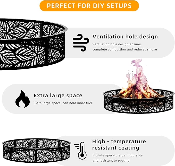 Smokeless Fire Pit Ring, 60 Inch Inner/62 Inch Outer, 11.9" Height, Heavy Duty Metal Fire Ring for DIY Fire Pits, Outdoor Above or In-Ground, Camping Garden Patio Backyard