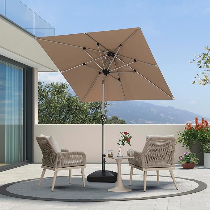 PURPLE LEAF 6.5' x 6.5' Square Patio Umbrella with Tilt Adjustment, Outdoor Table Umbrella Champagne Aluminum Frame, Market Umbrella Pool Umbrella for Deck Garden, Patio, or Lawn