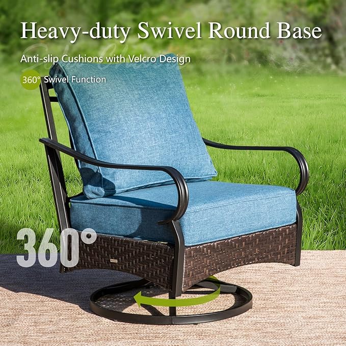 Sophia & William Patio Furniture Set with Fire Pit Table, 4 PCS Metal Outdoor Conversation Set with Fire Pit Table, 2 Swivel Chairs,3-Seater Couch for Outdoor Seating, Backyard, Porch(Navy)