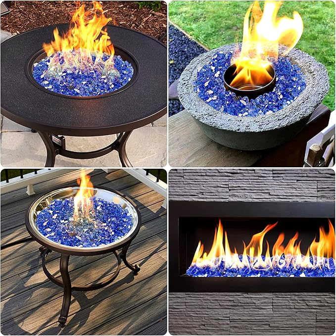 Onlyfire 10 pounds Fire Glass for Propane Fire Pit and Gas Fireplace, 1/4 Inch Reflective Firepit Glass Rocks for Fire Pit Table and Fire Bowl, Cobalt Blue