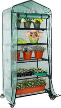 Worth Garden 5 Tier Mini Greenhouse w/ Castors Wheels - Portable Small Gardening Green House w/ PE Cover - Upgraded Heavy Duty Swivel Castors w/ Brakes - 76''H x 27''L x 19''W Indoor & Outdoor