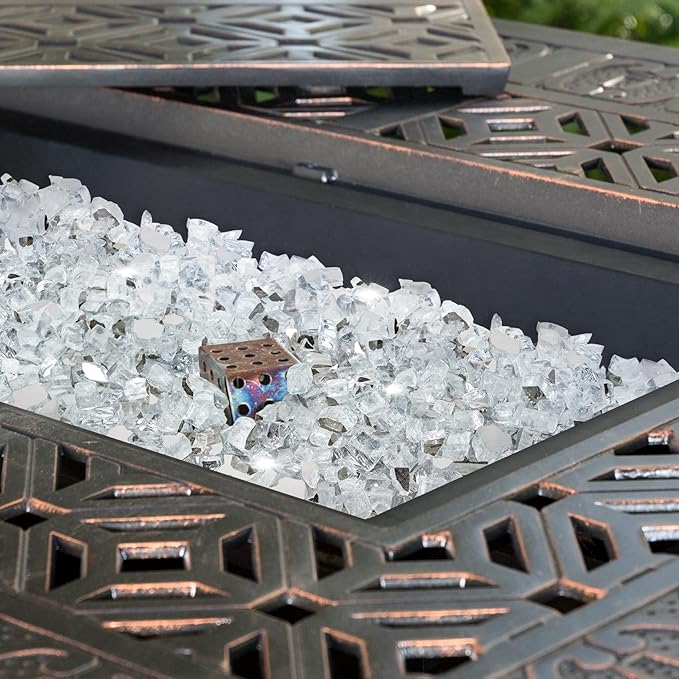 Onlyfire 10 pounds Fire Glass for Propane Fire Pit and Gas Fireplace, 1/2 Inch Reflective Firepit Glass Rocks for Fire Pit Table and Fire Bowl, High Luster Platinum