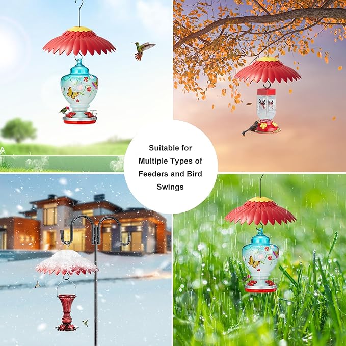 Beserie Bird Feeder Weather Guard Dome Cover Red Rain Shade for Hummingbird Feeders Built-in Moat Proof, Easy to Install 11inch