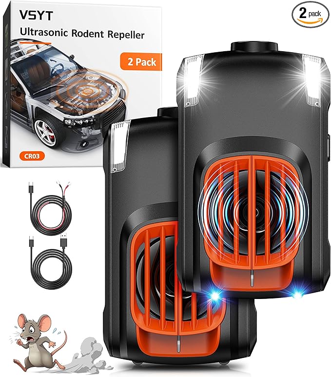 2 Packs Rodent Repellent for Car Engines Ultrasonic Mouse Pest Bat Repeller for Car Under Hood Keep Rat and Mice Out of Vehicle, Automobile, Truck, Garage, Barn, Indoor