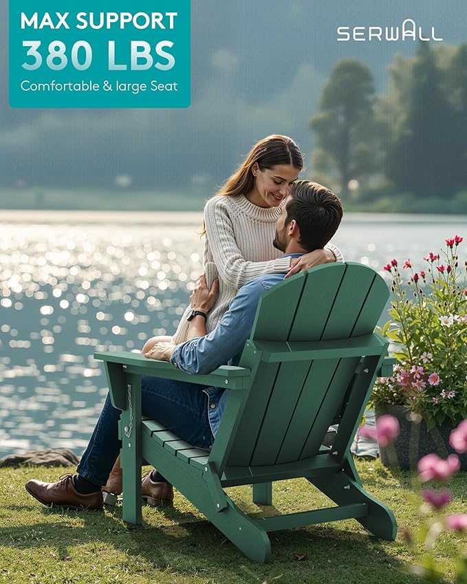 SERWALL Foldable Adirondack Chair Set of 2 for Patio Garden Outdoors Fire Pit Chairs-Green