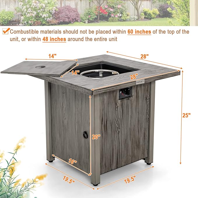Tangkula 28 Inches Propane Fire Pit, Patiojoy 40,000 BTU Gas Fire Pit Table with Lid, Lava Rocks, Protective Cover, 2-in-1 Outdoor Fire Table with Adjustable Flame, Stainless Steel Burner (28 Inches)
