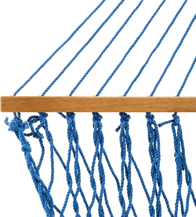 Original Pawleys Island Deluxe Coastal Blue DuraCord Rope Hammock – 13 ft. x 65 in, 2-Person, 450 lb Capacity, Oak Spreader Bar, Zinc-Plated Hardware, Handcrafted in The USA