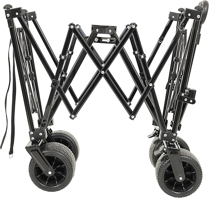 Collapsible Foldable Extended Wagon with 480lbs Weight Capacity, Heavy Duty Folding Utility Garden Cart with Big All-Terrain Beach Wheels & Drink Holders,Side Pocket and Brakes for Camping Sports