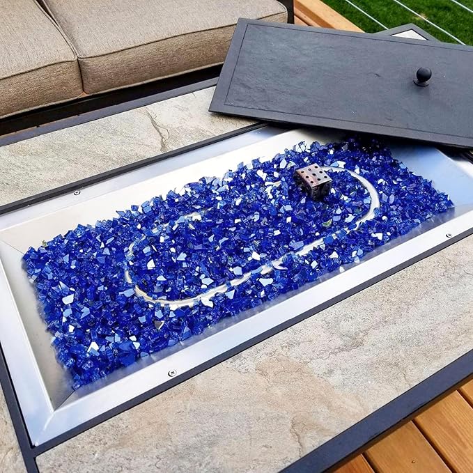 GRISUN Cobalt Blue Fire Glass for Fire Pit, 20 Pounds 1/4 Inch High Luster Reflective Tempered Glass Rocks for Natural or Propane Fireplace, Safe for Outdoors and Indoors Firepit Glass