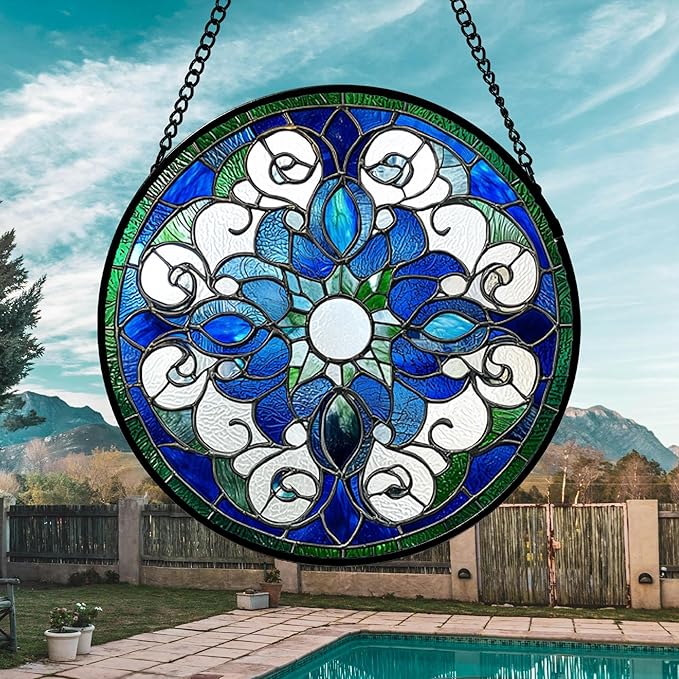 DASTOLL Stained Glass Window Hanging, Boho Style Sun Catchers Diamond Glass Panel Hangings Tiffany Suncatcher Decor for Birthday for Women, Men, Wife, Aunt, and Mom 14.9x14.9 in