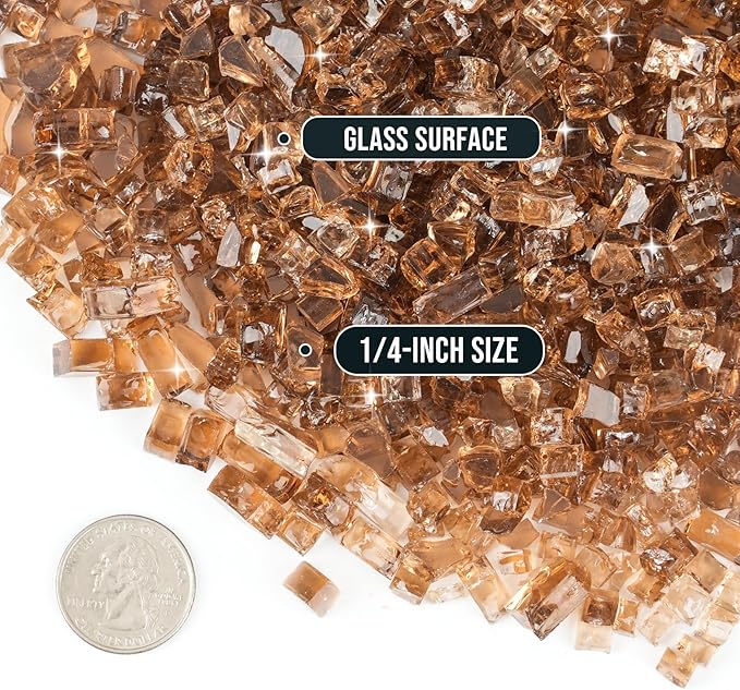 Skyflame High Luster 10-Pound Regular Fire Glass for Fire Pit Fireplace Garden Landscaping Copper 1/4" Size
