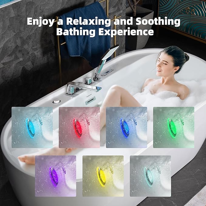 WOODBRIDGE 72" x 35-3/8" Whirlpool and Air Bath Heated Soaking Combination Tub with Adjustable Speed Air Blower, Tub Filler and Display Control Panel, White,BJ-500+F0041