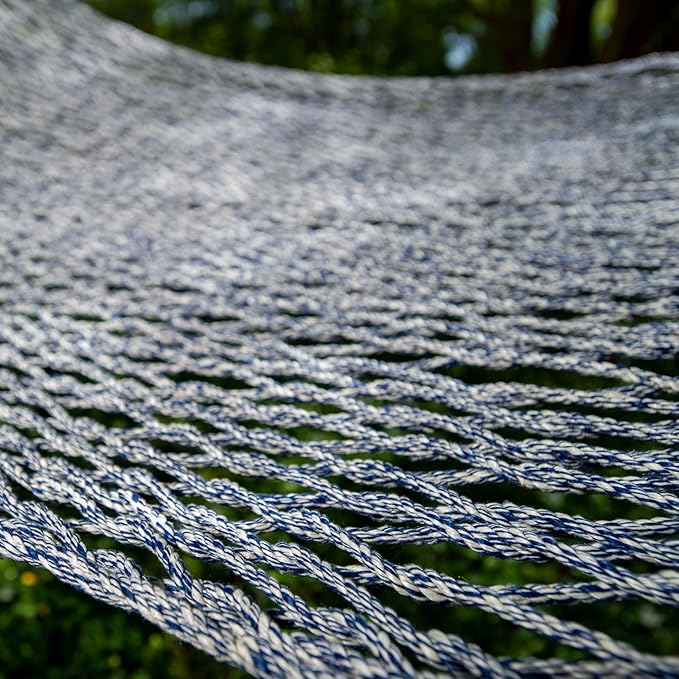 Original Pawleys Island Large Navy DuraCord Rope Hammock – 13 ft. x 55 in., 2-Person, 450 lb Capacity, Oak Spreader Bar, Zinc-Plated Hardware, Handcrafted in The USA