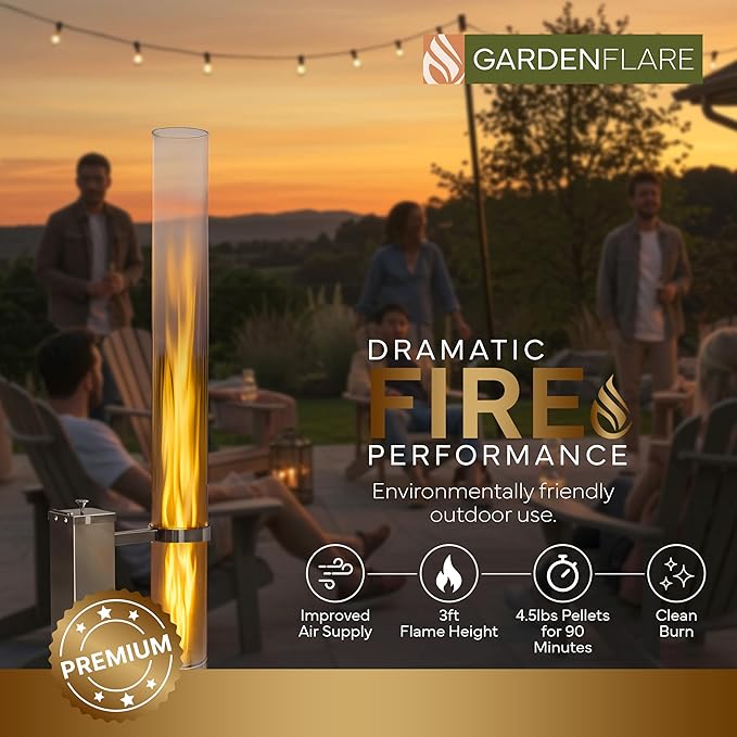 Smokeless Fire Pit - Outdoor Wood Pellet Fire Tube Stainless Steel firepit for Ambience Fire on Your Backyard, Patio, Porch & Garden (Silver, Premium)