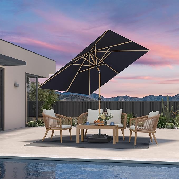 PURPLE LEAF 8' x 8' Square Outdoor Table Umbrella with Base Patio Umbrella Aluminum Market Umbrella with Push Button Tilt & Crank and 8 Ribs Outdoor Umbrella for Pool Backyard Beach, Navy Blue