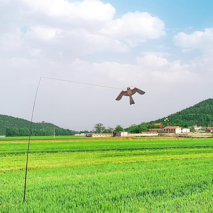 Bird Hawk Flying Kite with Pole Crop Protector Bird Scare Flying Kite with 4m Pole Has The Effect of Scaring Birds