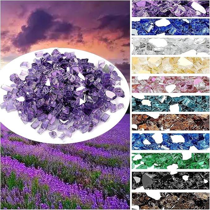onlyfire 10 Pounds Fire Glass for Propane Fire Pit, 1/2 Inch Reflective Firepit Glass Rocks for Gas Fireplace and Fire Pit Table, Purple
