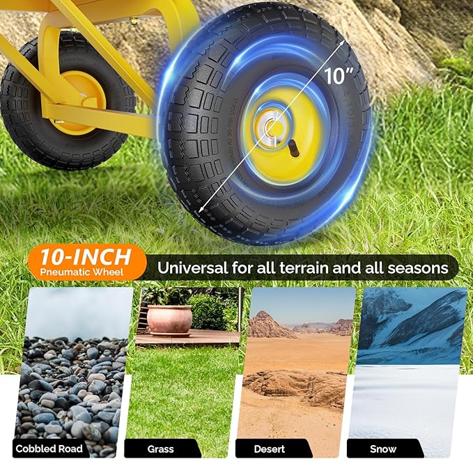 VINGLI Heavy Duty Dump Cart Wagon, 770LBS Quick-Release Dump Poly Wheelbarrow, 10in All-Terrain Pneumatic Tires Garden Wagon for Garden, Yard, Beach