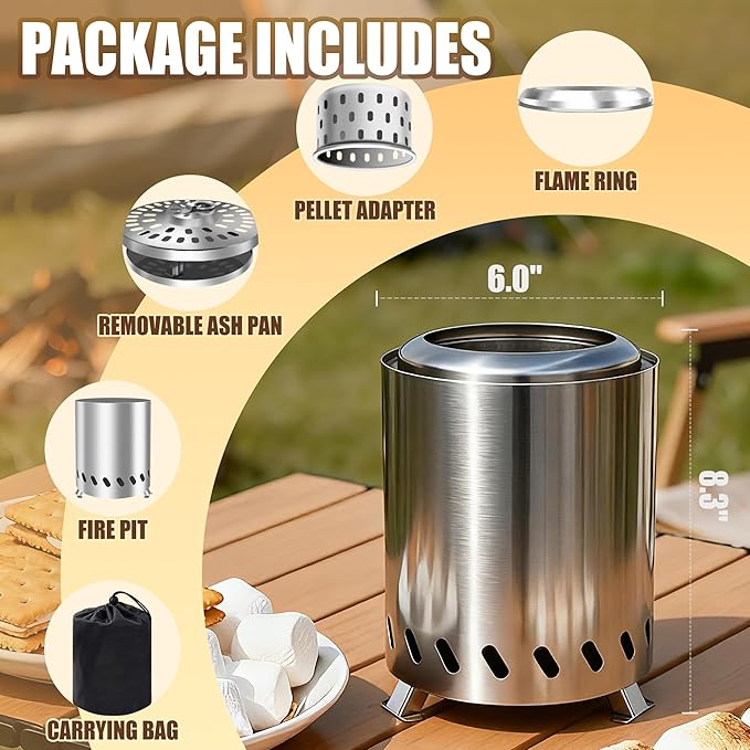 Tabletop Fire Pit - Smokeless 6 Inch Table Top Firepit for Outside Small Portable Fire Pits with Carry Bag Mini Pellet Stove for Camping Backyard Patio Garden Picnic
