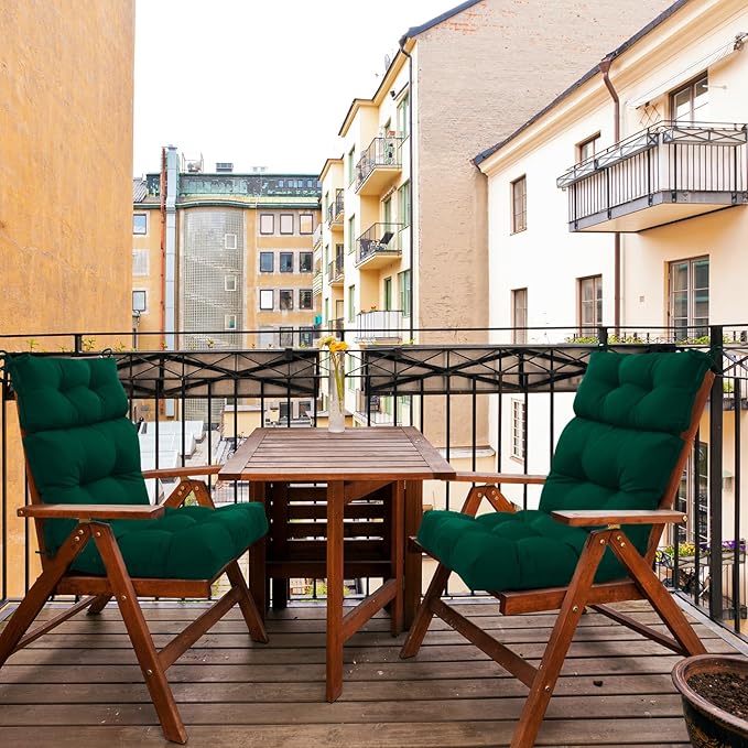 EAGLE PEAK Tufted Outdoor/Indoor High Back Patio Chair Cushions, Set of 2, 46'' x 22'', Dark Green