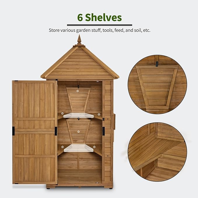 MCombo Large Outdoor Storage Cabinet with 6 Shelves (2.9 x 2.9 x 8.1 ft), Wood Storage Shed, Garden Shed with 2 Foldable Tables for Patio Yard Lawn, 2645