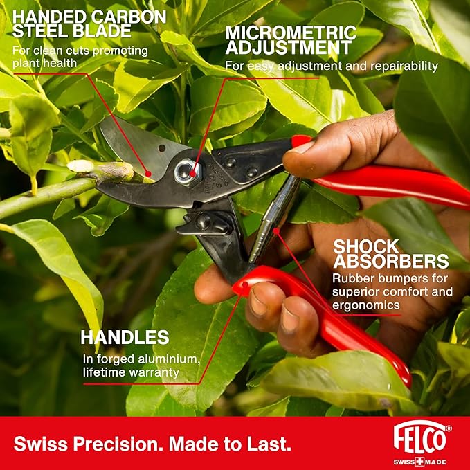 Felco F5 Pruning Shears – 8.9" Swiss-Made Garden Clippers with Revolving Handle | Hand Pruners for Gardening | Garden Tool Cutter with Precision Bypass Blade, Forged Aluminum Body, Replaceable Parts