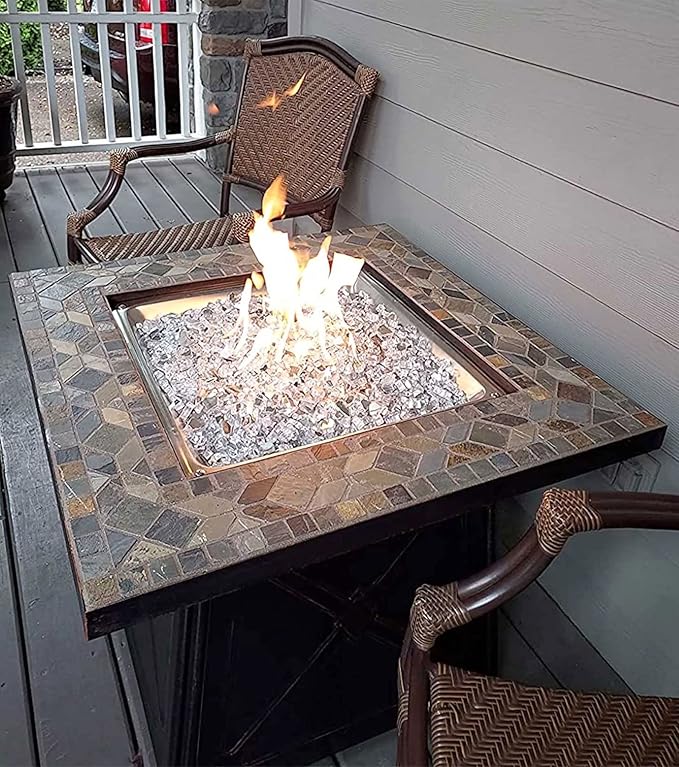 GRISUN 20 Pounds White Fire Pit Glass - 1/2 Inch Reflective Tempered Fire Glass Rocks for Natural or Propane Fireplace, Safe for Outdoors and Indoors Firepit, High Luster