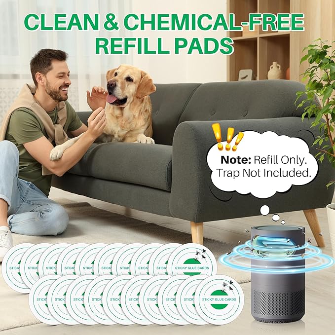 Qualirey 20 Pack Glue Trap Refill Pads Compatible with STEM Flying Insect Fan Trap, 3.94 Inches Replacement Glue Boards, Sticky Pads Insect Catcher for Indoor Fly Mosquito Bug Control