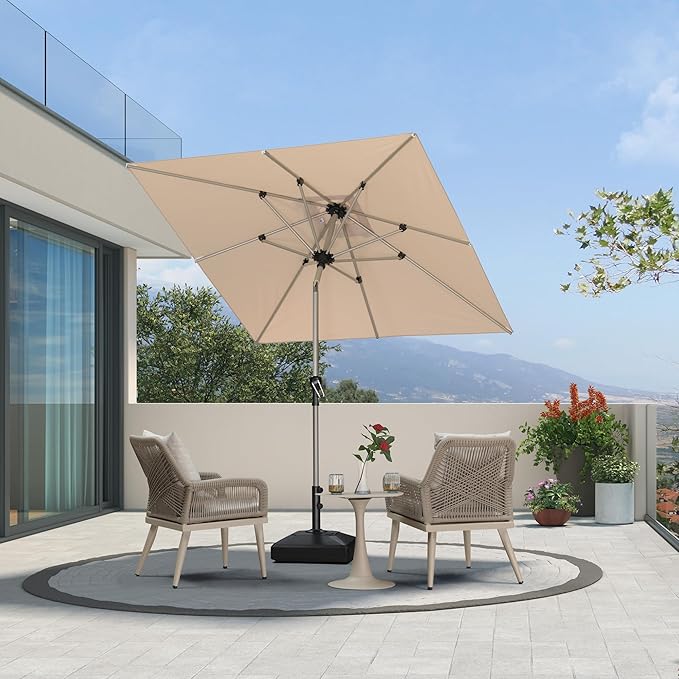 PURPLE LEAF 6.5' x 6.5' Square Patio Umbrella with Tilt Adjustment, Outdoor Table Umbrella Champagne Aluminum Frame, Market Umbrella Pool Umbrella for Deck Garden, Patio, or Poolside