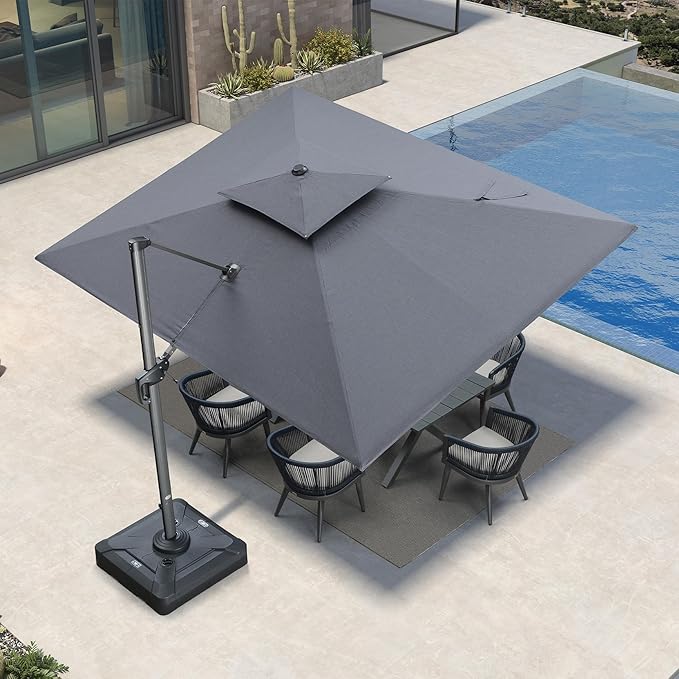 PURPLE LEAF 9' X 12' Sunbrella Patio Umbrella Cantilever Outdoor Double Top Large Rectangle Umbrella Heavy Duty 360° Rotation Offset Hanging Umbrella for Garden Deck Pool Backyard Cast Slate
