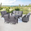 Belord Outdoor Wicker Furniture Patio Set - 7 Piece Backyard Furniture Grey Rattan Conversation Sets with Swivel Rocker Chairs, Rattan Sofa, Club Chairs and Coffee Table, Grey Cushion