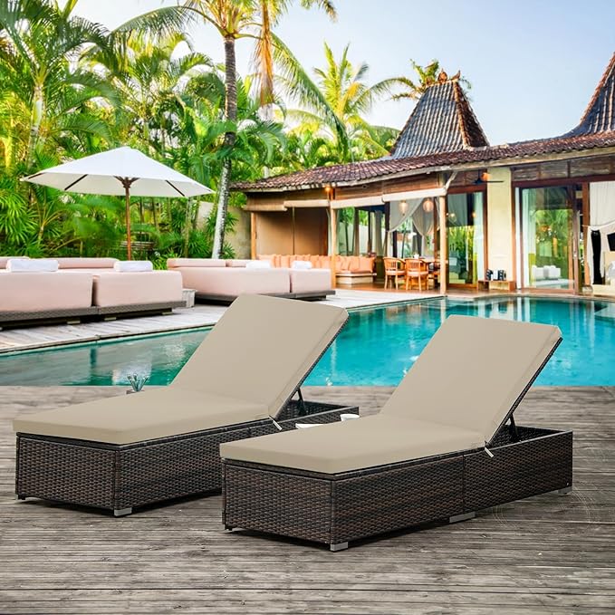 Chaise Lounge Cushions Outdoor Set of 4 - Waterproof and Fade Resistant Sun Lounger Replacement Cushion - Patio Lounger Pads with Removable Cover for Pool, Deck, Lawn, 72 x 21 x 3 Inch, Cream