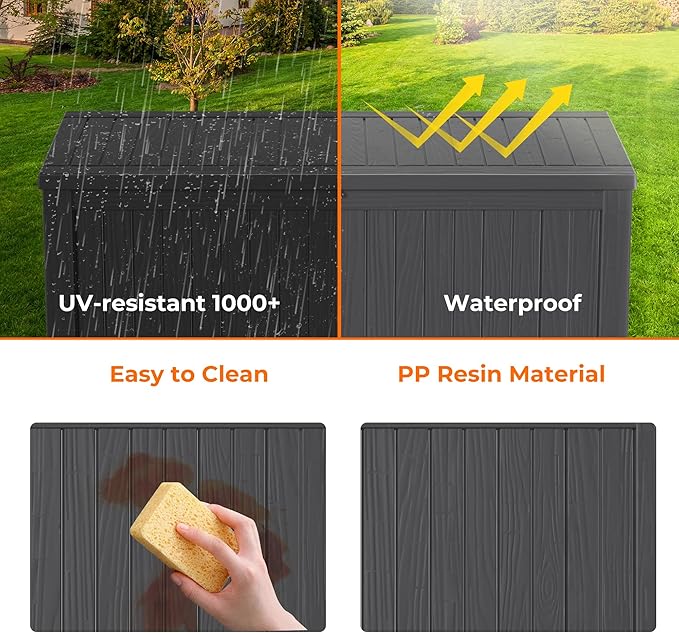 190 Gallon Deck Box Large Outdoor Storage for Patio Furniture,Outdoor Cushions,Garden Tools and Pool Supplies,Waterproof,Resin,Lockable(Black)