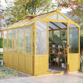 Jocisland 6x8x6.5 Ft Wooden Greenhouse, Pre-Assembled Solid Cedar Frame, Walk-in Design, Lockable Door, Adjustable Roof Vents, Polycarbonate Panels for Outdoor, Garden, Backyard