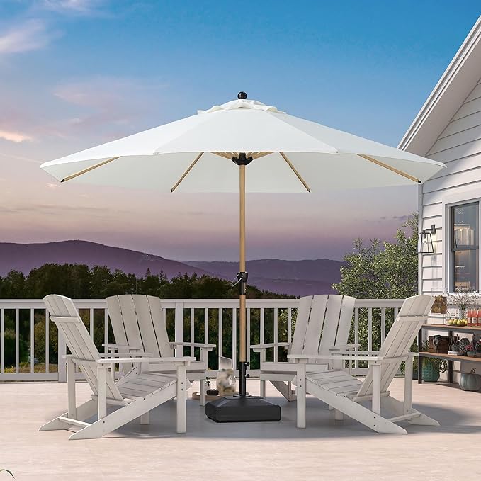 PURPLE LEAF 11 Feet Patio Umbrella with Base Outdoor Umbrella Round Market Umbrella with Crank & 8 Ribs Commercial Aluminum Table Umbrella for Outdoor Garden, Cream