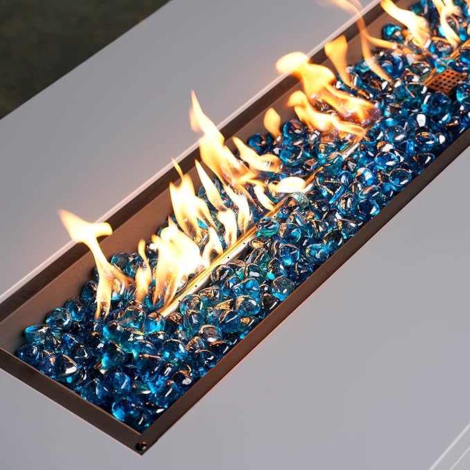 onlyfire 10-Pounds Fire Glass Diamonds for Propane Fire Pit, 1 Inch Reflective Firepit Glass Rocks Stones for Gas Fireplace and Fire Pit Table, Caribbean Blue Luster